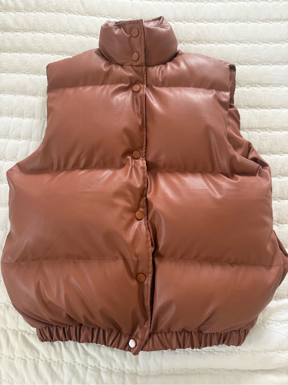 Akaiv Harvest Season Faux Leather Puffer Vest Brown Size Small